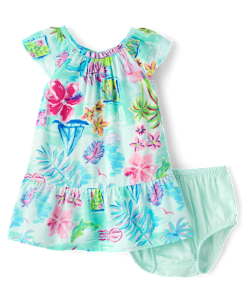 Baby Girls Matching Family Tropical Ruffle Dress