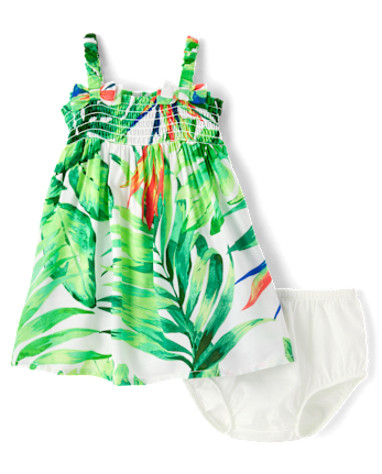 Baby Girls Matching Family Tropical Smocked Dress