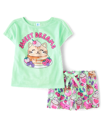 Girls Cat Breakfast Pajamas