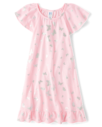 Girls Foil Butterfly Ruffle Nightgown