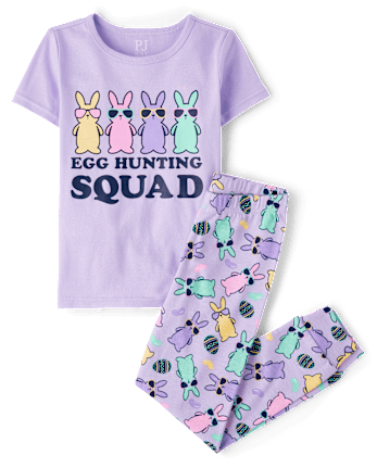 Girls Matching Family Egg Hunting Squad Snug Fit Cotton Pajamas