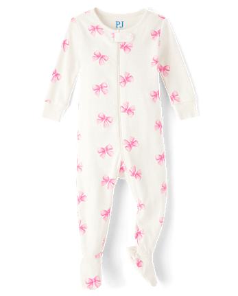 Baby And Toddler Girls Bow Snug Fit Cotton Footed One Piece Pajamas