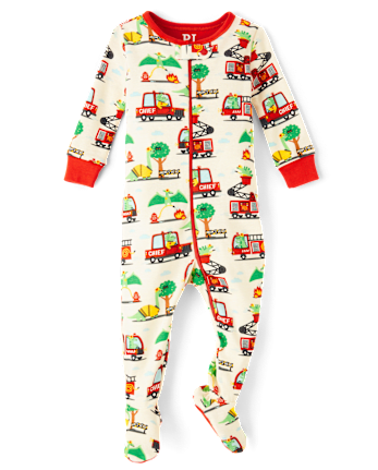 Baby And Toddler Boys Fire Truck Snug Fit Cotton Footed One Piece Pajamas