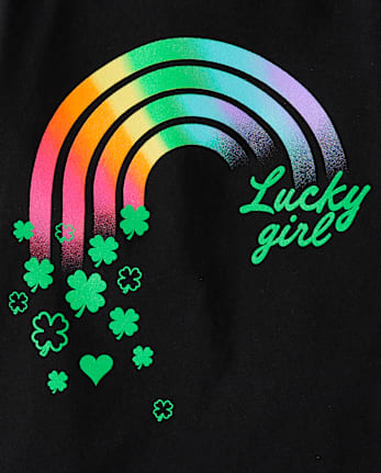 Baby And Toddler Girls St. Patrick's Day Lucky Girl Rainbow Graphic Tee