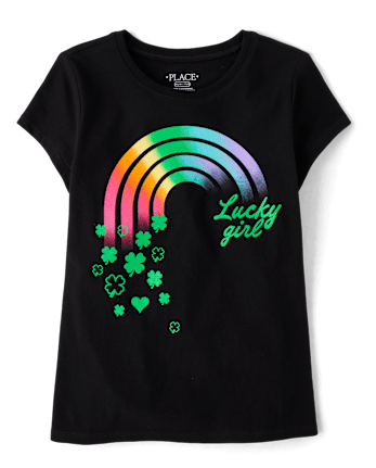 Girls St. Patrick's Day Lucky Girl Rainbow Graphic Tee