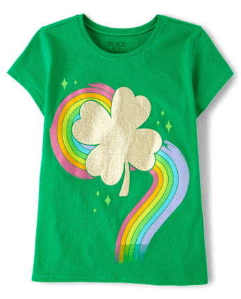 Girls St. Patrick's Day Four-Leaf Clover Graphic Tee