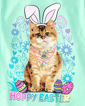 Girls Easter Cat Graphic Tee