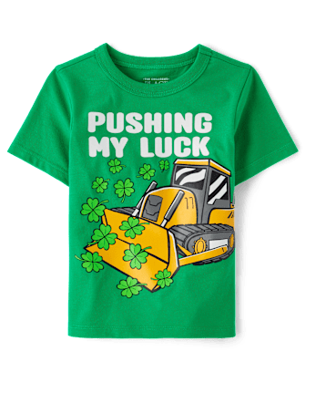 T-shirt graphique pour bébé et tout-petit garçon, véhicule de chantier pour la Saint-Patrick