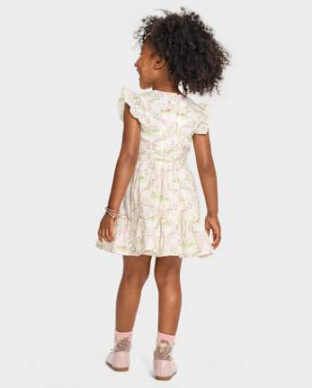 Toddler Girl Bunny Pattern Dress Flutter Sleeve Princess Party Summer Clothes 5 6y 2049074 Lsrrtk