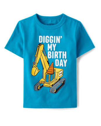 Baby And Toddler Boys Birthday Construction Vehicle Graphic Tee
