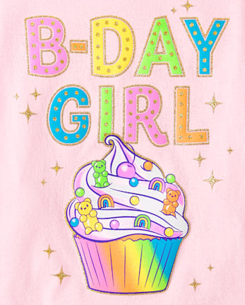 Baby And Toddler Girls Birthday Girl Cupcake Graphic Tee
