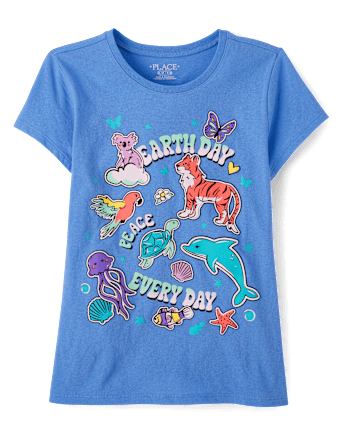 Girls Earth Day Animals Graphic Tee