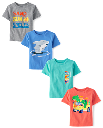 Lot de 4 t-shirts graphiques d'été pour bébés et tout-petits garçons