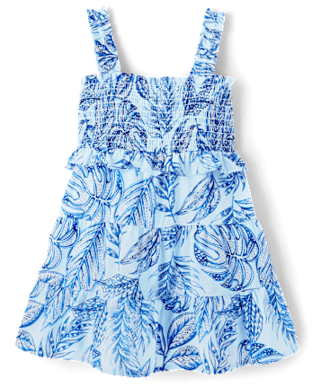 Toddler Girls Matching Family Tropical Smocked Tiered Dress