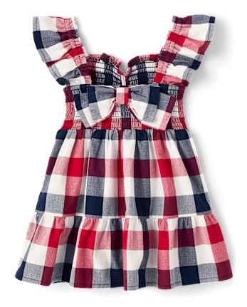 Toddler Girls Gingham Poplin Smocked Ruffle Dress