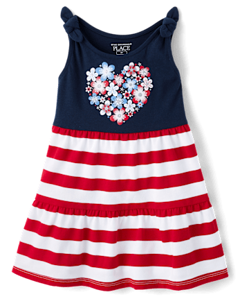 Toddler Girls Americana Tie Shoulder Dress