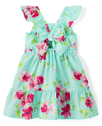 Robe à volants en popeline avec nœud floral dans le dos pour petite fille