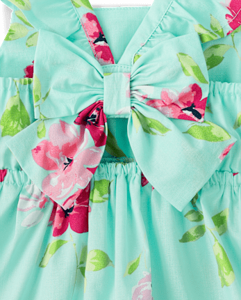 Robe à volants en popeline avec nœud floral dans le dos pour petite fille