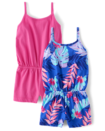 Lot de 2 barboteuses à motif feuilles tropicales pour petites filles
