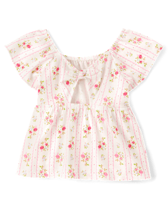 Toddler Girls Print Tie Back Empire Babydoll Top