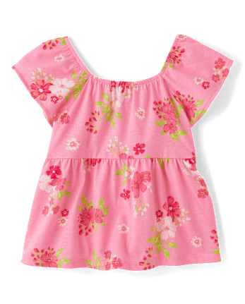Toddler Girls Print Tie Back Empire Babydoll Top