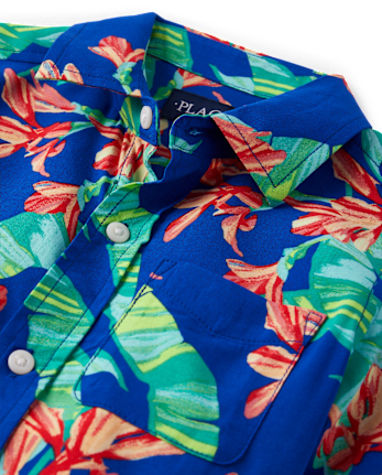 Boys Matching Family Tropical Button Up Shirt
