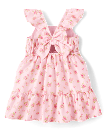 Toddler Girls Floral Bow Back Ruffle Dress