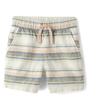 Baby And Toddler Boys Striped Linen-Blend Pull On Jogger Shorts