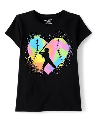 Girls Softball Heart Graphic Tee