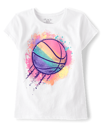 Girls Rainbow Basketball Graphic Tee