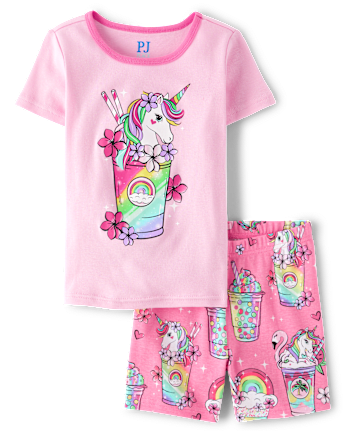 Girls Unicorn Milkshake Snug Fit Cotton Pajamas