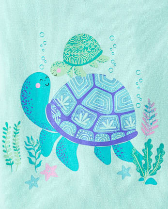 Pyjama ajusté en coton pour bébé et petite fille motif tortue