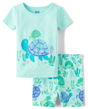 Pyjama ajusté en coton pour bébé et petite fille motif tortue