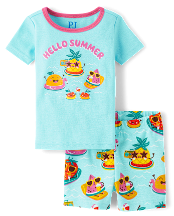 Baby And Toddler Girls Hello Summer Fruit Snug Fit Cotton Pajamas