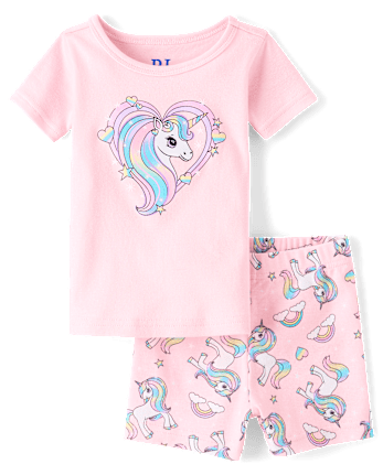 Baby And Toddler Girls Unicorn Heart Snug Fit Cotton Pajamas