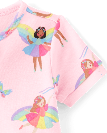 Pyjama une pièce court en coton, coupe ajustée, motif fée arc-en-ciel, pour bébés et petites filles - CAMEO