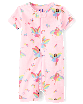 Baby And Toddler Girls Rainbow Fairy Snug Fit Cotton Cropped One Piece Pajamas