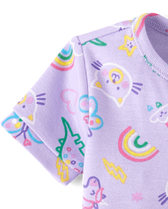 Baby And Toddler Girls Doodle Snug Fit Cotton Cropped One Piece Pajamas