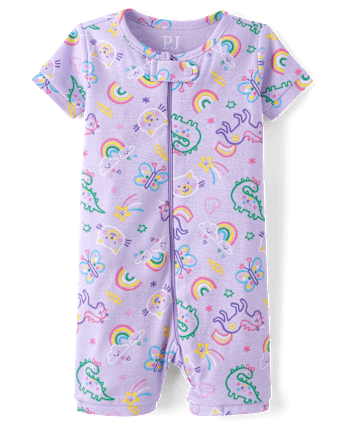 Baby And Toddler Girls Doodle Snug Fit Cotton Cropped One Piece Pajamas