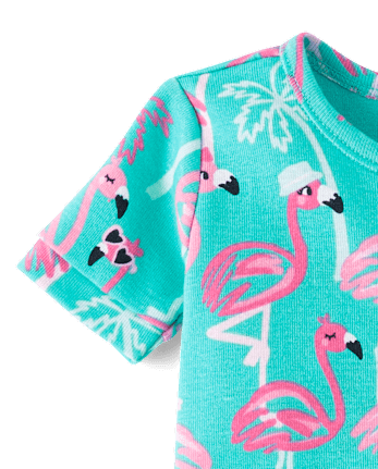 Baby And Toddler Girls Flamingo Snug Fit Cotton Cropped One Piece Pajamas