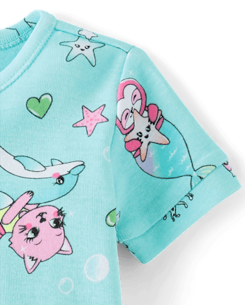 Baby And Toddler Girls Animal Mermaid Snug Fit Cotton Cropped One Piece Pajamas