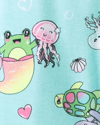 Baby And Toddler Girls Animal Mermaid Snug Fit Cotton Cropped One Piece Pajamas