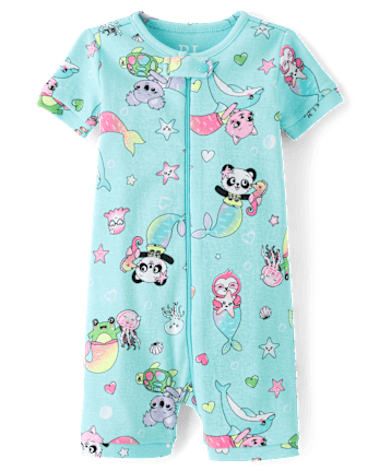 Baby And Toddler Girls Animal Mermaid Snug Fit Cotton Cropped One Piece Pajamas
