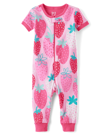 Baby And Toddler Girls Strawberry Snug Fit Cotton One Piece Pajamas