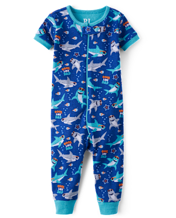 Pyjama une pièce en coton ajusté motif requin pour bébé et tout-petit garçon