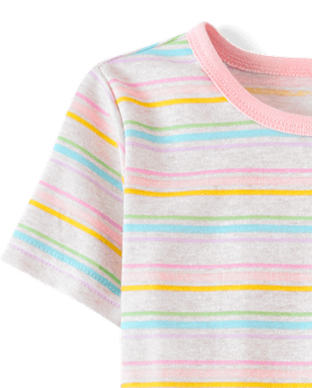 Girls Rainbow Striped Henley Snug Fit Cotton Pajamas 2-Pack
