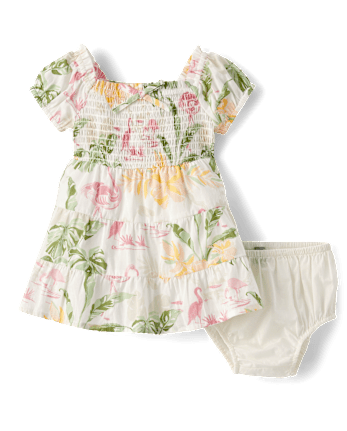 Baby Girls Matching Family Tropical Smocked Tiered Dress