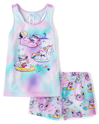 Girls Cat Pool Float Pajamas