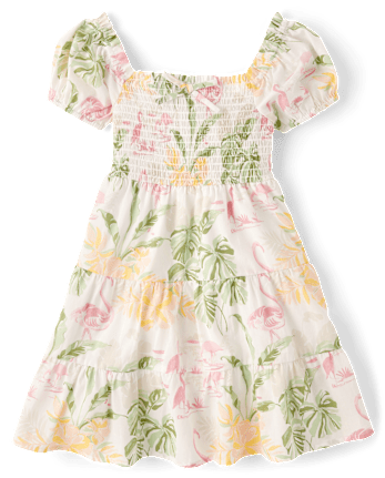 Girls Matching Family Tropical Smocked Tiered Dress