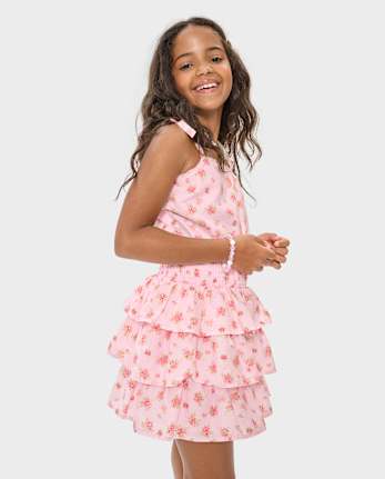 Girls Floral Smocked Tiered Dress